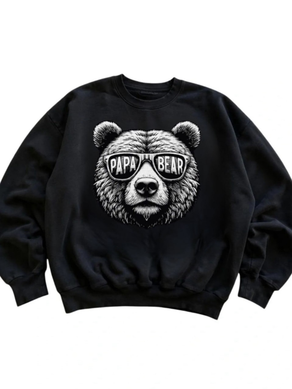 Black Crewneck Sweatshirt with White Papa Bear Graphic